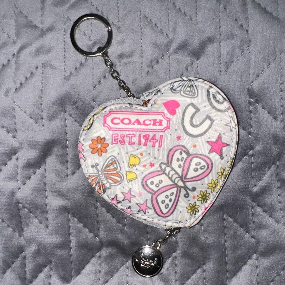 🌸 Coach Poppy Daisy Heart Keychain Butterfly Bandana Motif Coin Purse Charm 🦋